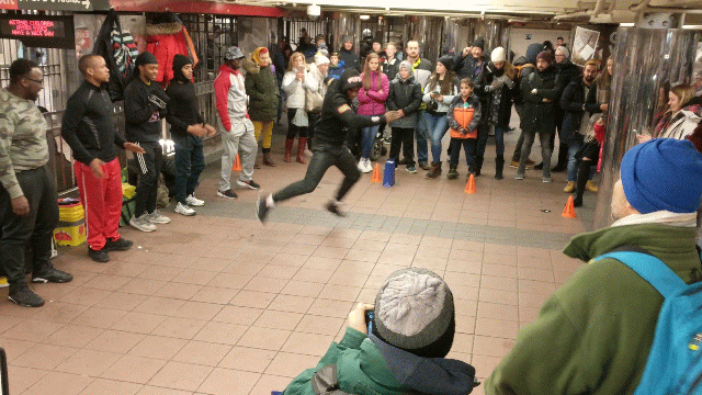 Break-dancers at 34th St subway station (January 2018)