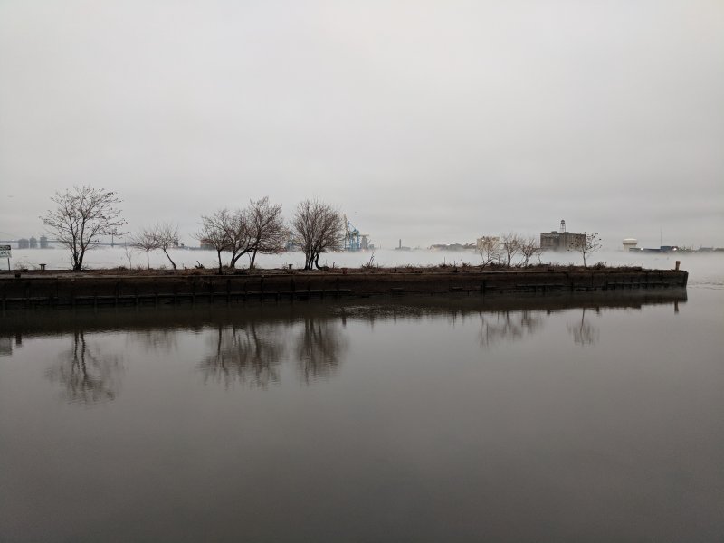 Pier 68 - fog covering Delaware River (January 2018)