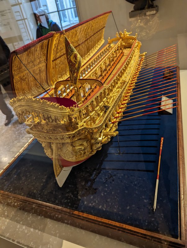 A model of Bucentaur, the ceremonial barge of the doges of Venice. (March 2023)