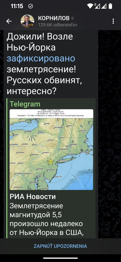 An interesting fact is that a Russian Telegram channel reported the quake before any official announcement. Did the Russians know something before the others? (April 2024)