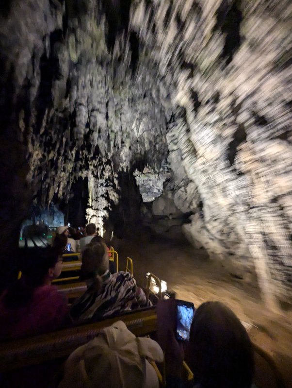 The cave is so long (some 15 miles) that it has to have a train for tourists (August 2024)