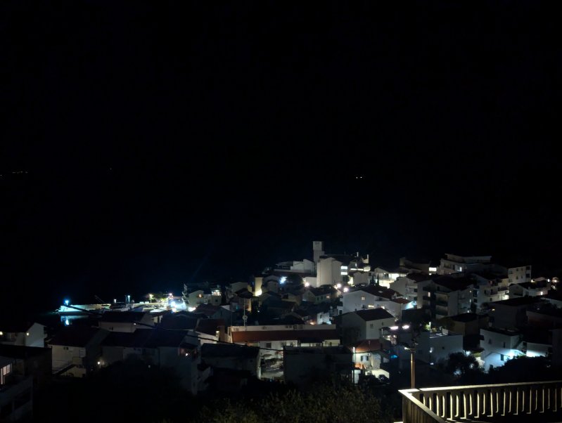 Night view from our apartment - towards the town of Igrane (August 2024)