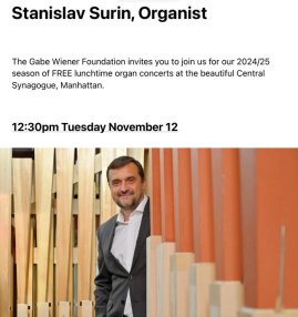 Organ concert in the Central Synagogue - Stanislav urin (November 2024)